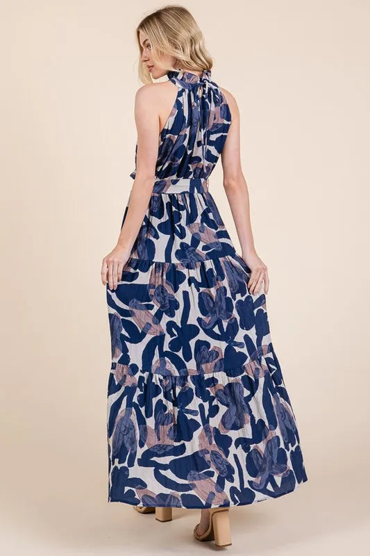 Halter Neck Tie-Waist Tiered Maxi Dress - Luxe & Lavender