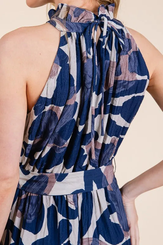 Halter Neck Tie-Waist Tiered Maxi Dress - Luxe & Lavender