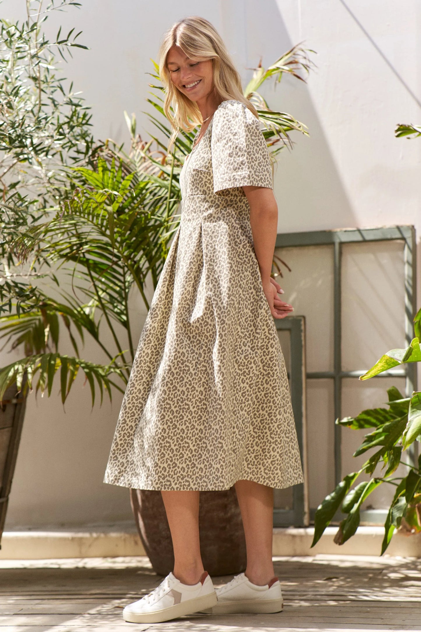 Leopard Print Bell Sleeve Midi Dress Plus Size - Luxe & Lavender