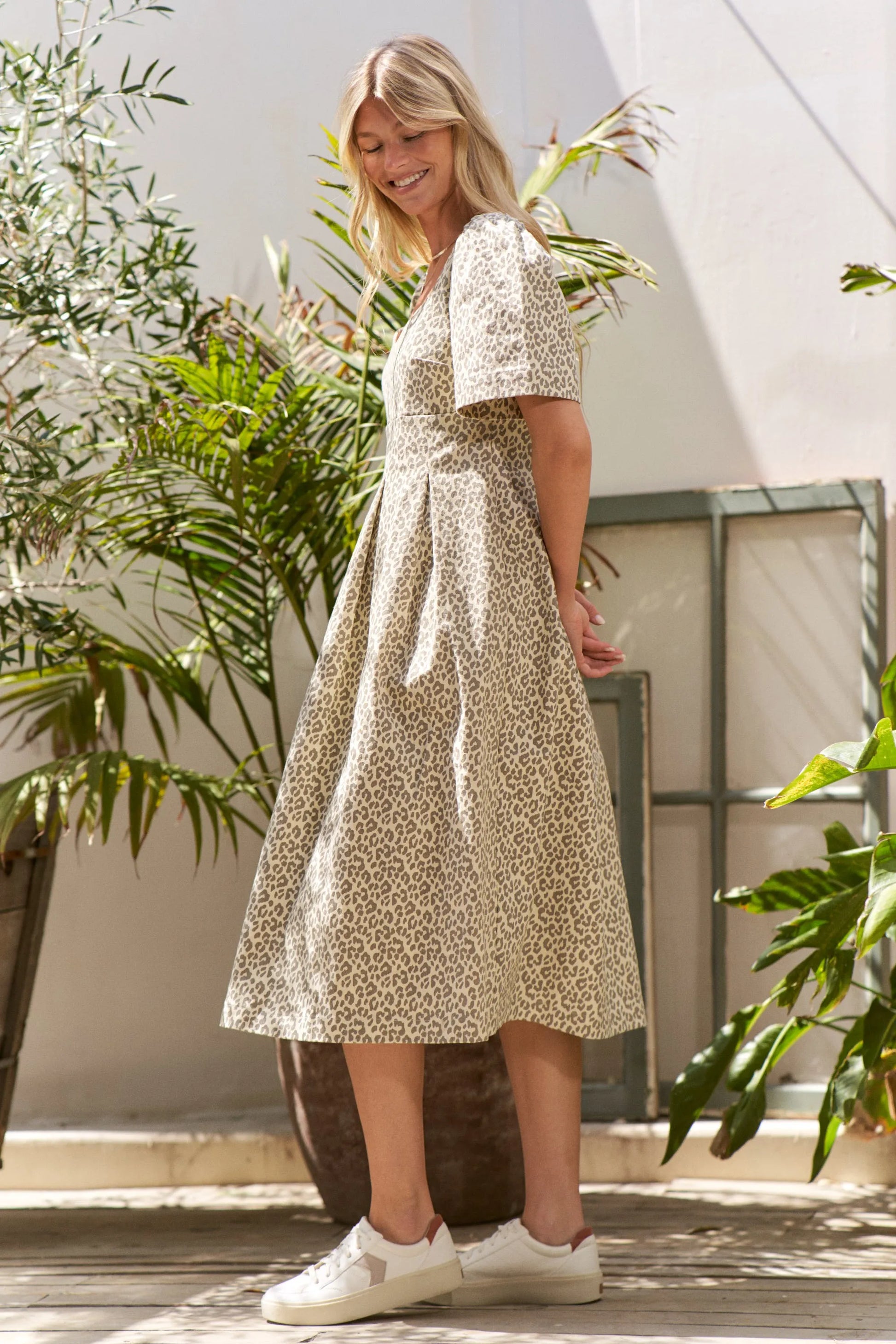 Leopard Print Bell Sleeve Midi Dress Plus Size - Luxe & Lavender