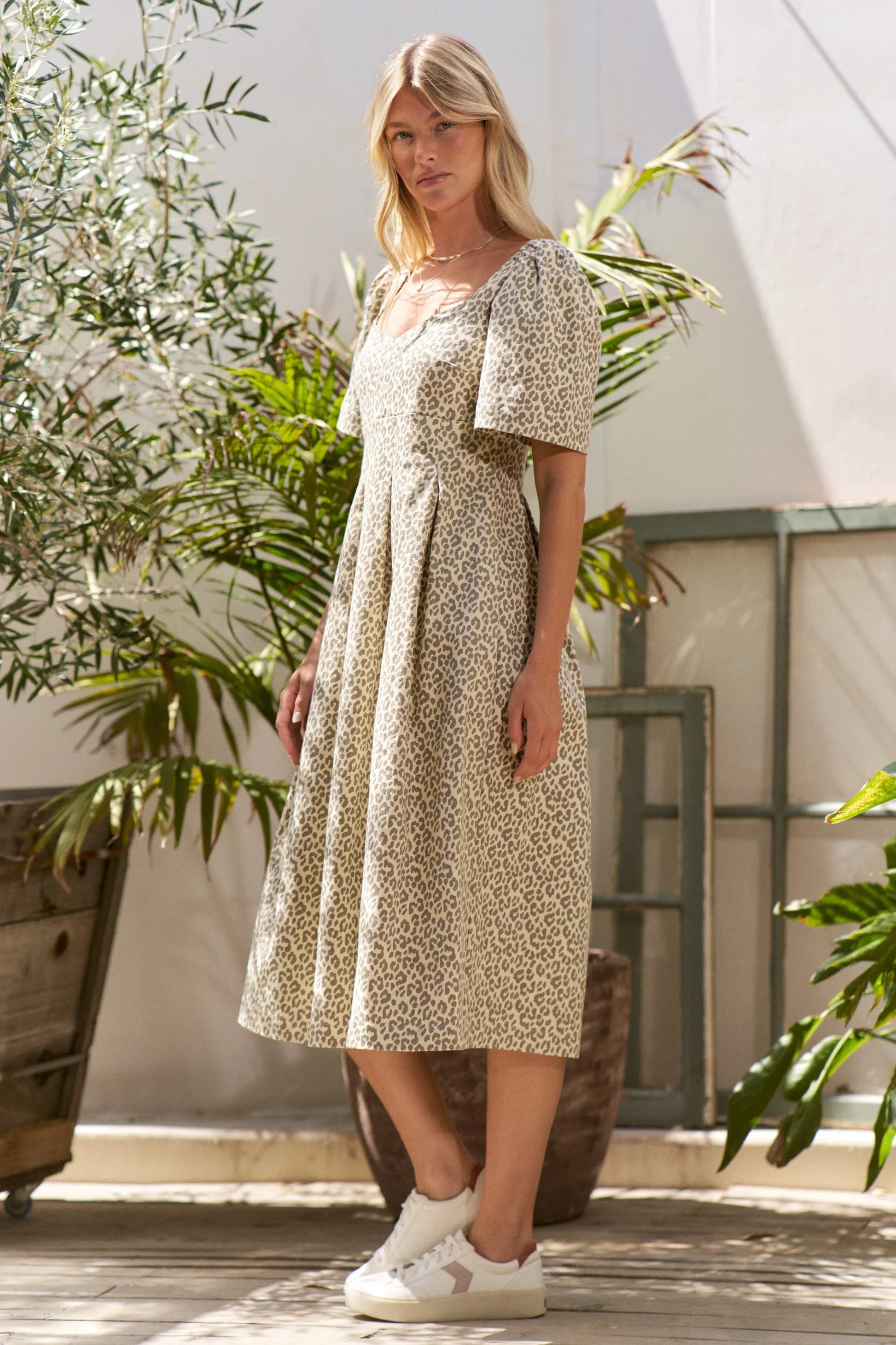 Leopard Print Bell Sleeve Midi Dress Plus Size - Luxe & Lavender