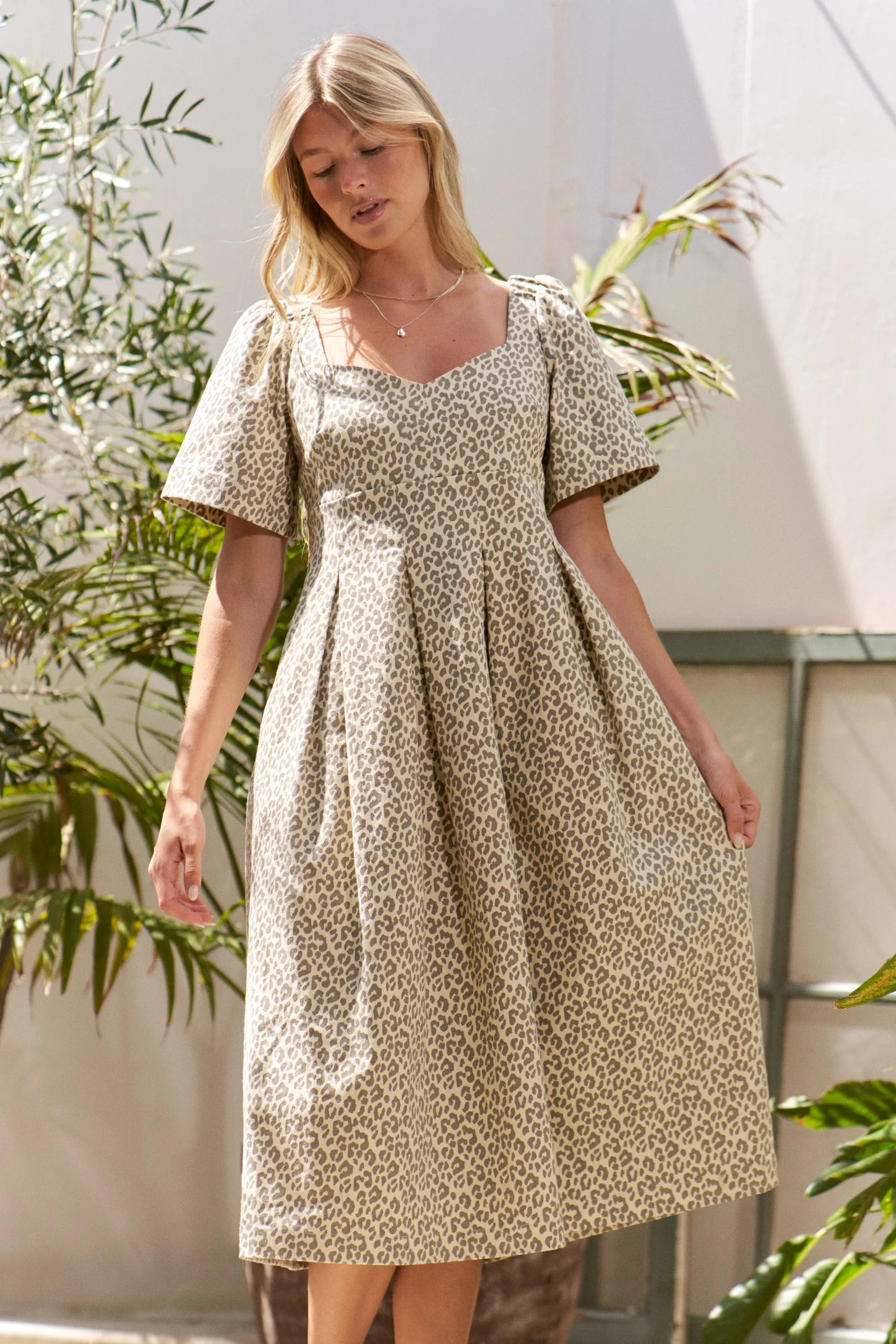 Leopard Print Bell Sleeve Midi Dress Plus Size - Luxe & Lavender