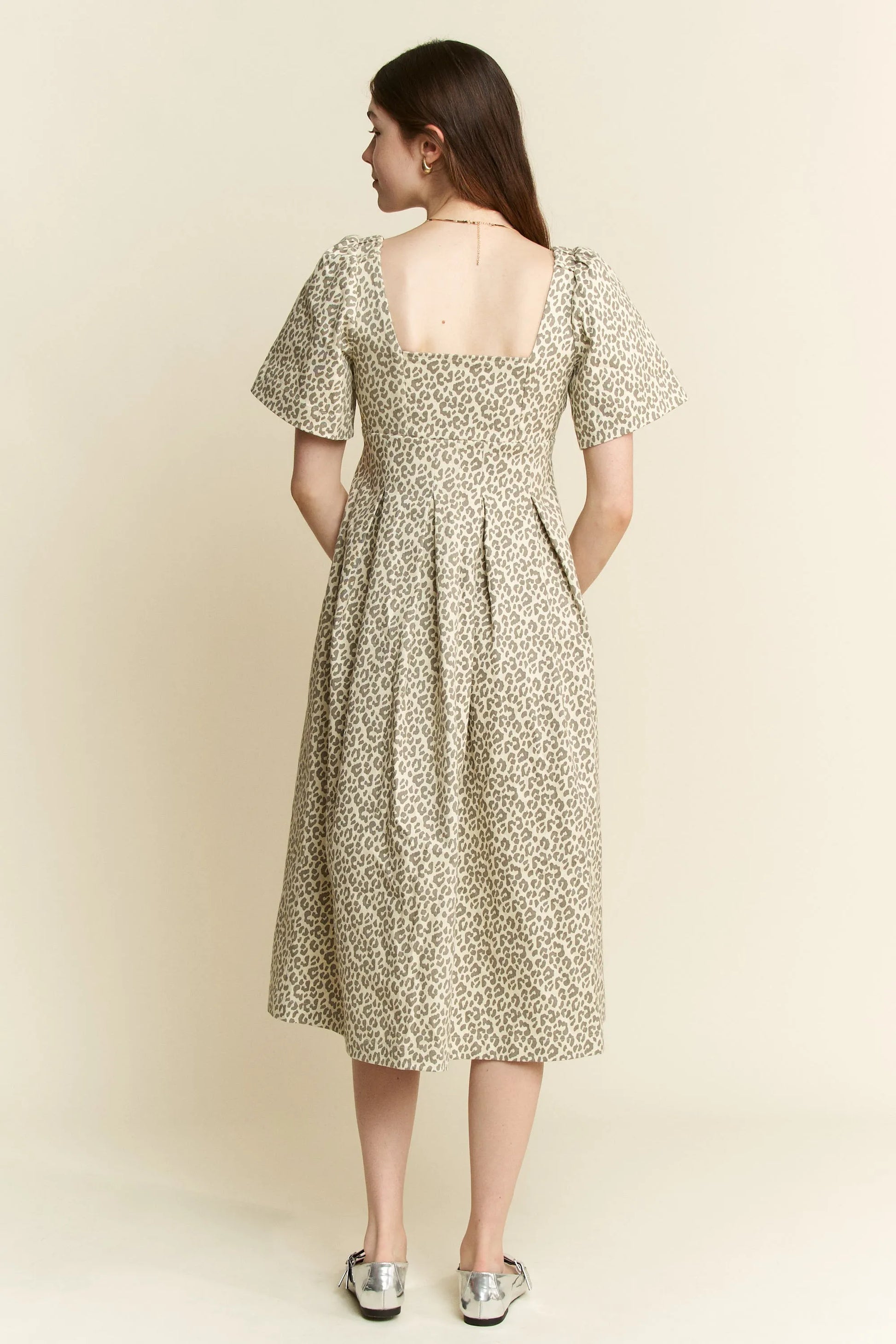 Leopard Print Bell Sleeve Midi Dress Plus Size - Luxe & Lavender