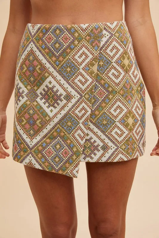 Ethic Woven Jacquard Wrap Mini Skirt - Luxe & Lavender