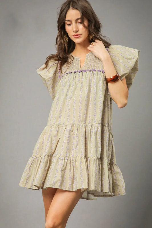Floral Ruffled Cap Sleeve Tiered Mini Dress - Luxe & Lavender