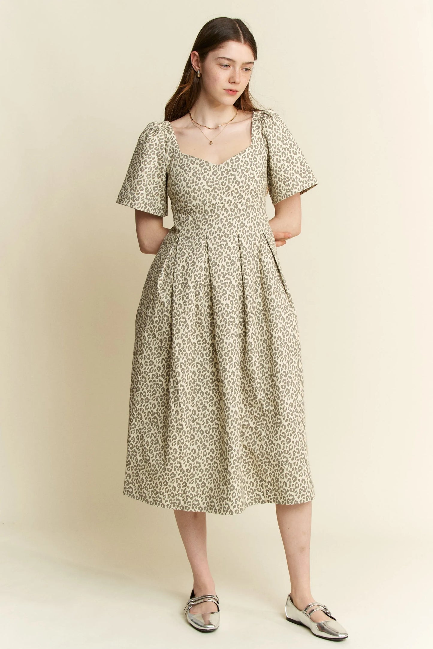 Leopard Print Bell Sleeve Midi Dress Plus Size - Luxe & Lavender