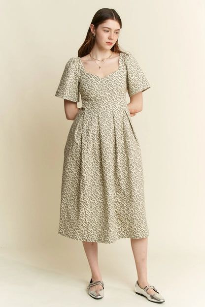Leopard Print Bell Sleeve Midi Dress Plus Size - Luxe & Lavender