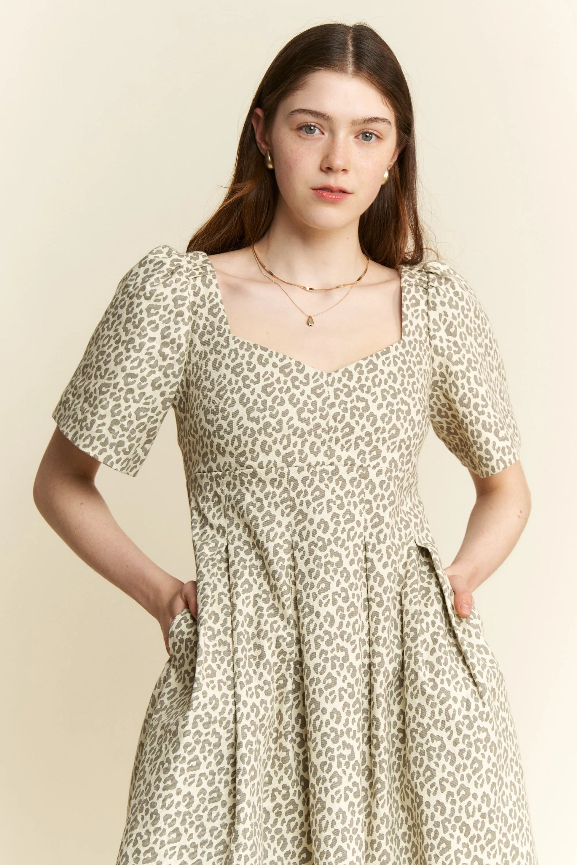 Leopard Print Bell Sleeve Midi Dress Plus Size - Luxe & Lavender
