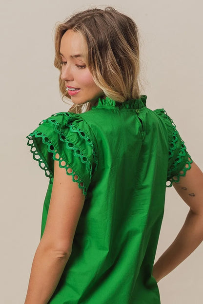 Solid Woven Circle Trim Ruffle Top - Luxe & Lavender