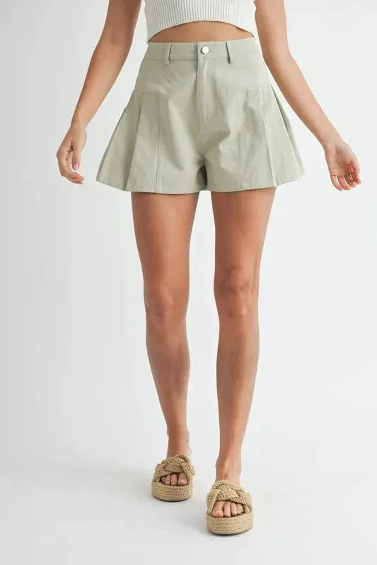 Pleated High Waist Twill Shorts - Luxe & Lavender