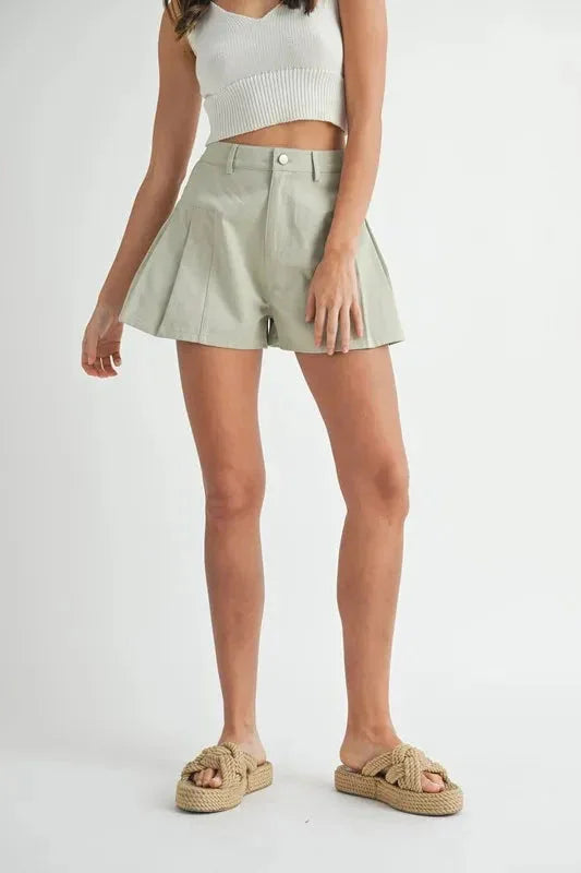 Pleated High Waist Twill Shorts - Luxe & Lavender