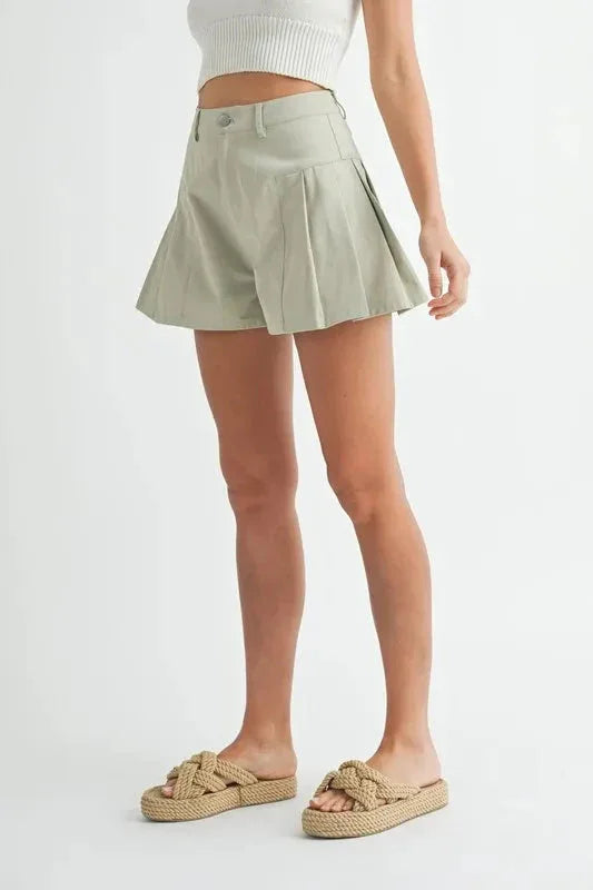 Pleated High Waist Twill Shorts - Luxe & Lavender