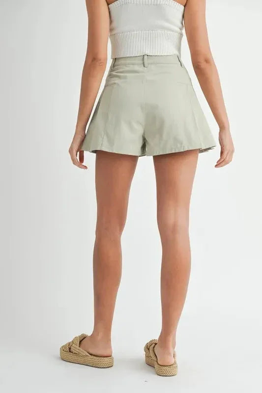 Pleated High Waist Twill Shorts - Luxe & Lavender
