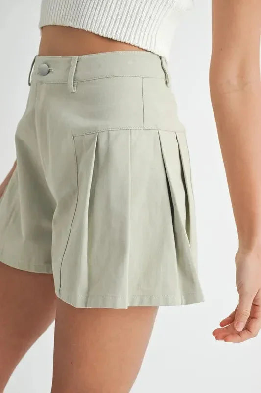 Pleated High Waist Twill Shorts - Luxe & Lavender