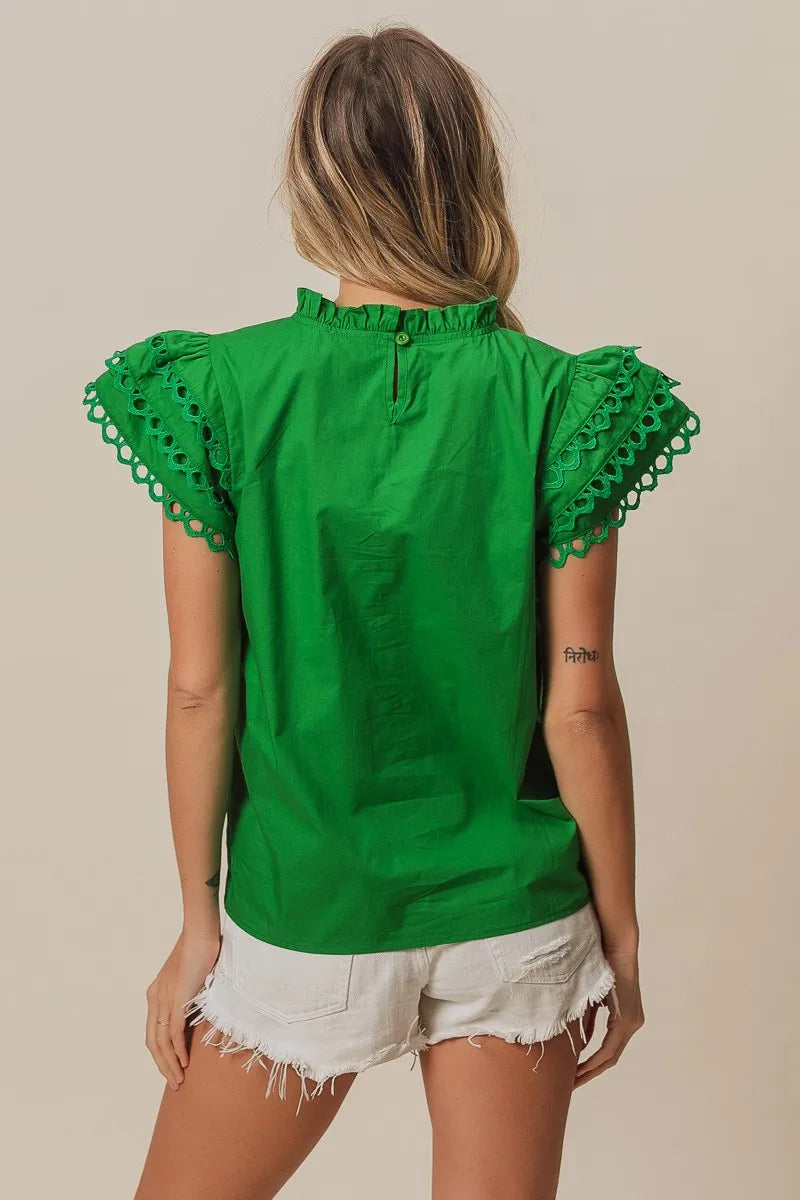 Solid Woven Circle Trim Ruffle Top - Luxe & Lavender