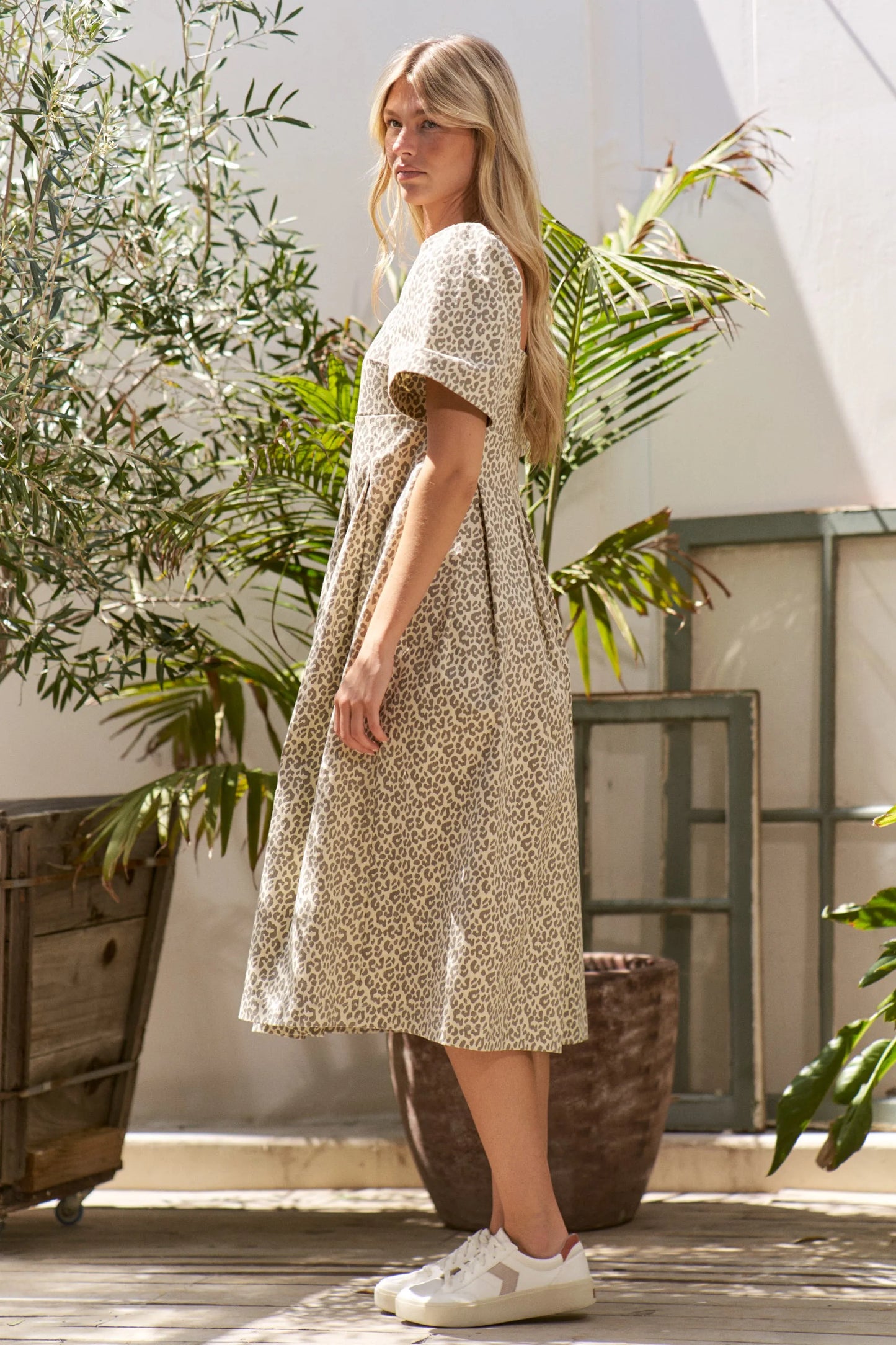 Leopard Print Bell Sleeve Midi Dress Plus Size - Luxe & Lavender