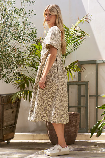 Leopard Print Bell Sleeve Midi Dress Plus Size - Luxe & Lavender