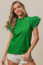 Solid Woven Circle Trim Ruffle Top - Luxe & Lavender