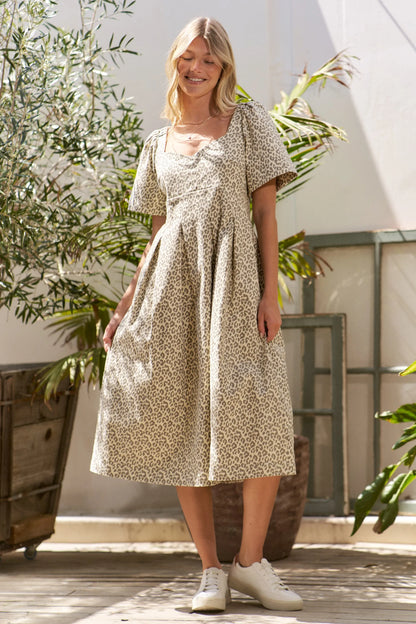 Leopard Print Bell Sleeve Midi Dress Plus Size - Luxe & Lavender