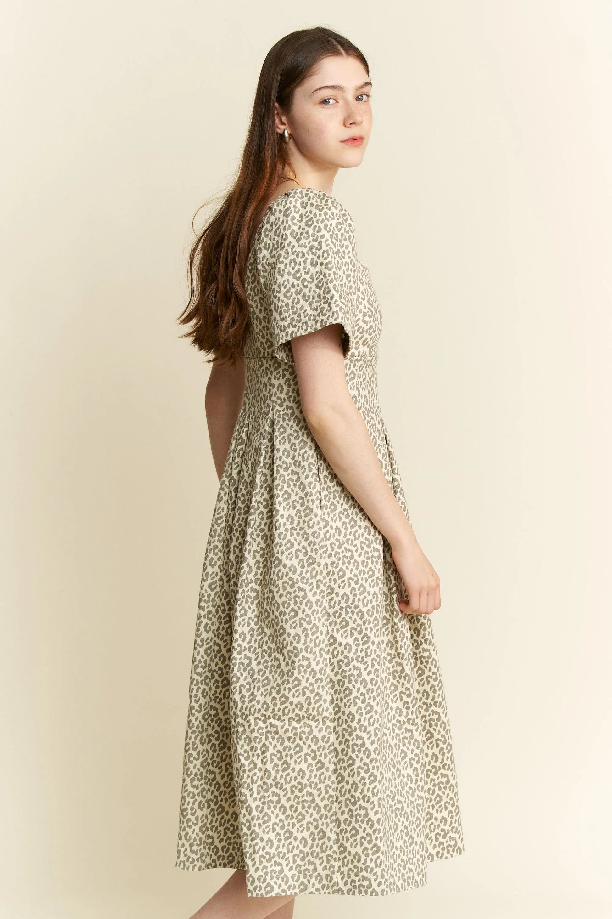 Leopard Print Bell Sleeve Midi Dress Plus Size - Luxe & Lavender
